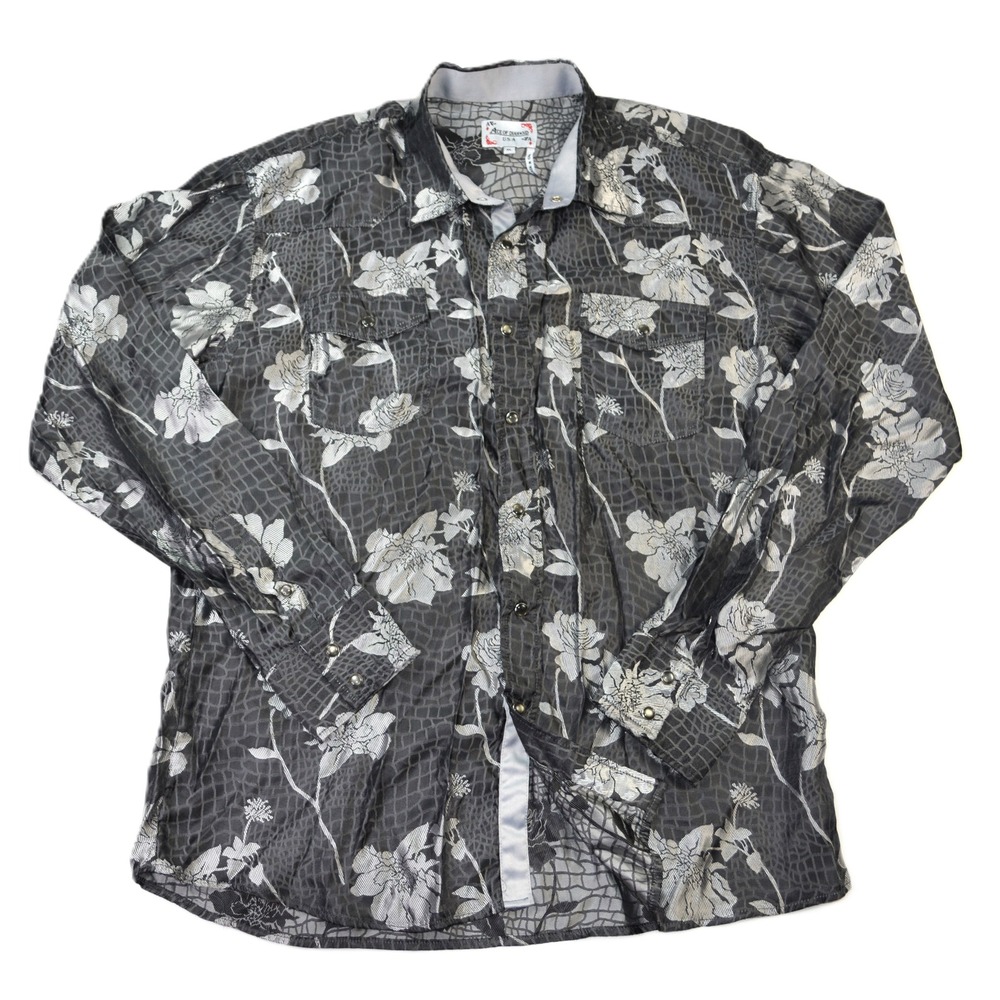 Ace of Diamond Mens XL  Pearl Snap Up Shirt Gray Floral Snake Print‎ Western